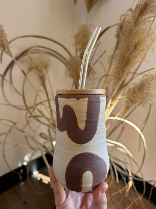 Handmade pottery cup with top